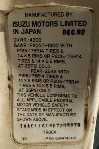 JAACL16EXP7205279 - 1993 ISUZU CONVENTION WHITE photo 10