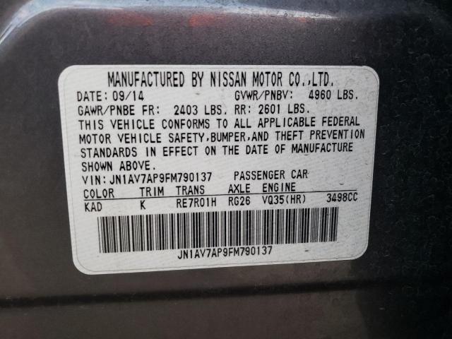 JN1AV7AP9FM790137 - 2015 INFINITI Q50 HYBRID GRAY photo 10