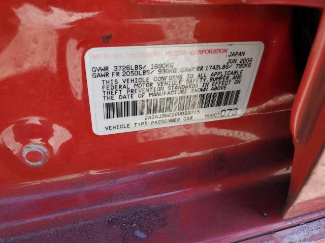 JA3AJ86E06U059715 - 2006 MITSUBISHI LANCER OZ RED photo 10