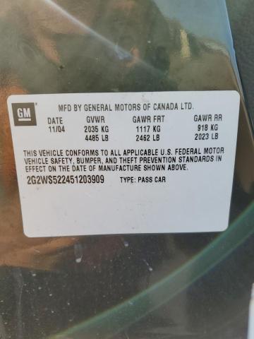 2G2WS522451203909 - 2005 PONTIAC GRAND PRIX შავი ფოტო 10