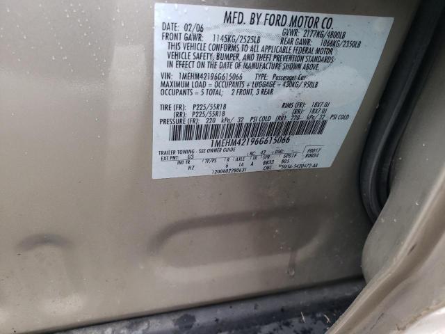 1MEHM42196G615066 - 2006 MERCURY MONTEGO PR ბეჟი ფოტო 10