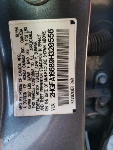 2HGFA16689H320556 - 2009 HONDA CIVIC LX-S رمادي صورة 10