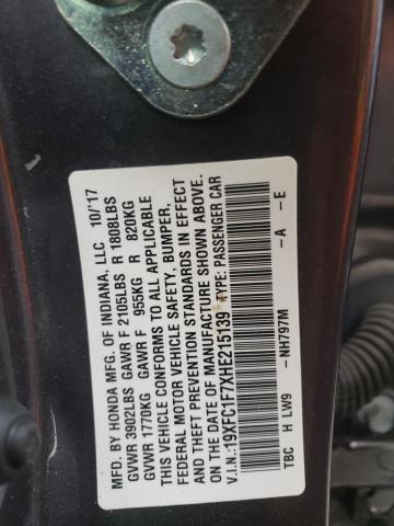 19XFC1F7XHE215139 - 2017 HONDA CIVIC EXL Boz foto 10