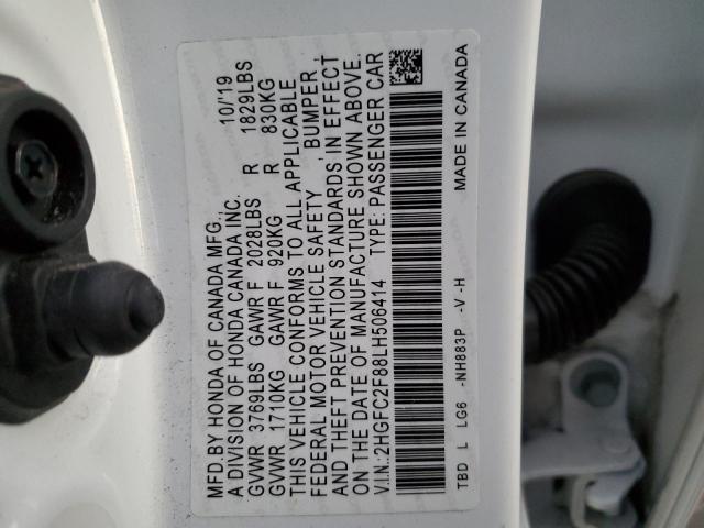 2HGFC2F88LH506414 - 2020 HONDA CIVIC SPOR 白色 照片 10