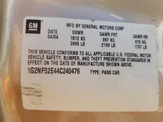 1G2NF52E44C240476 - 2004 PONTIAC GRAND AM S GOLD photo 10