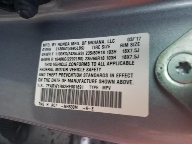 7FARW1H82HE001691 - 2017 HONDA CR-V EXL SILVER photo 10