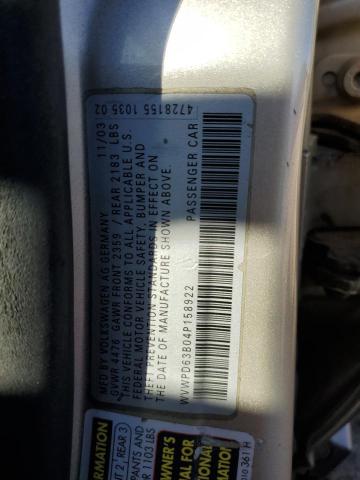 WVWPD63B04P158922 - 2004 VOLKSWAGEN PASSAT GLS GOLD photo 10