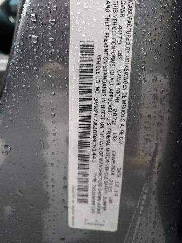 3VW2K7AJ8BM051441 - 2011 VOLKSWAGEN JETTA BASE GRAY photo 10