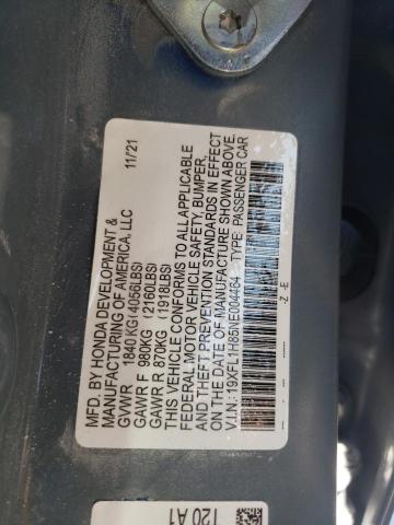 19XFL1H85NE004464 - 2022 HONDA CIVIC SPOR GRAY photo 10