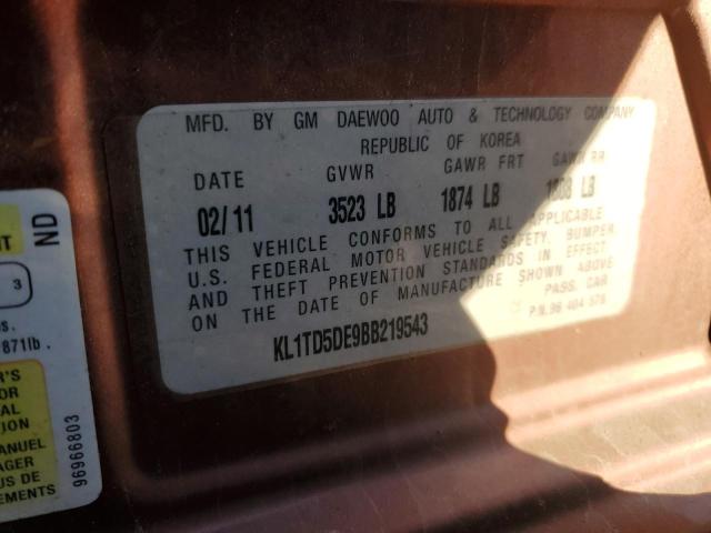 KL1TD5DE9BB219543 - 2011 CHEVROLET AVEO LS 棕色 照片 10