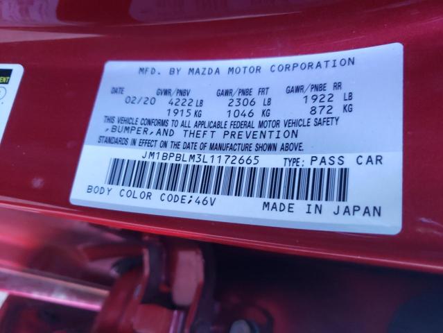 JM1BPBLM3L1172665 - 2020 MAZDA 3 RED photo 10