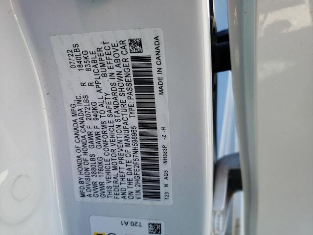 2HGFE2F57NH596965 - 2022 HONDA CIVIC SPOR 白色 照片 10