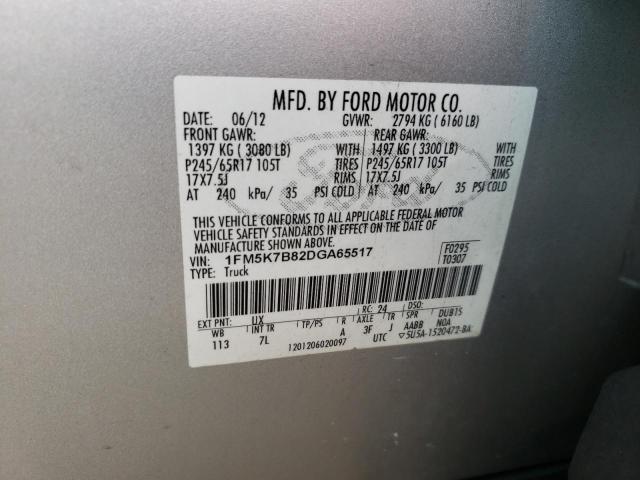 1FM5K7B82DGA65517 - 2013 FORD EXPLORER SILVER photo 10