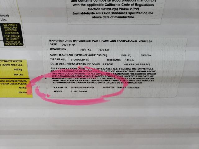 5SFPB2627NE493454 - 2022 HEART LAND PROWLER 未知 - 不可接受的库存 照片 10