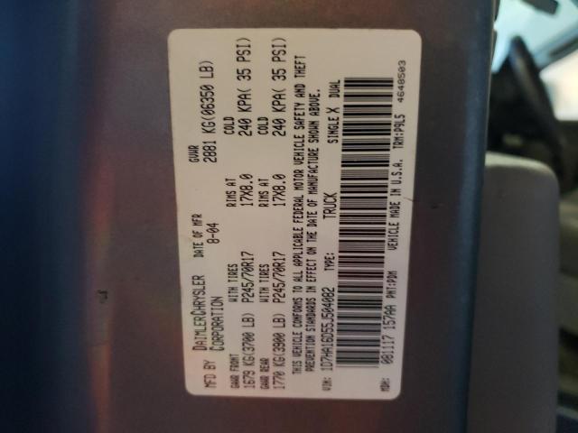 1D7HA16D55J504082 - 2005 DODGE RAM 1500 S GRAY photo 10