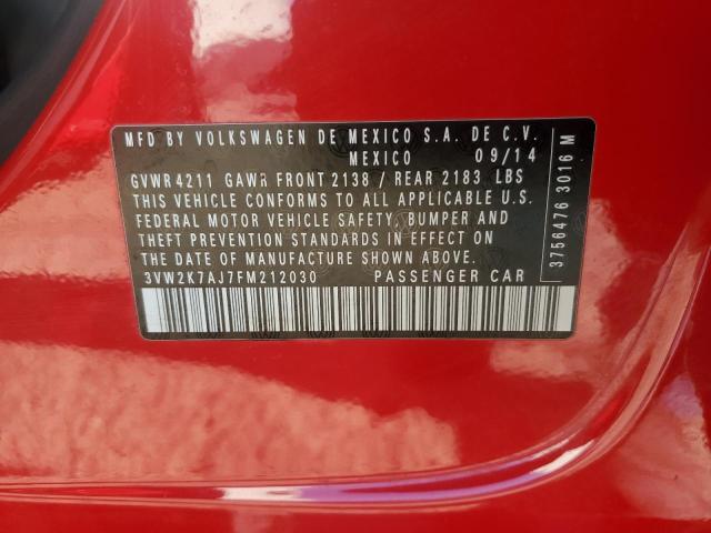3VW2K7AJ7FM212030 - 2015 VOLKSWAGEN JETTA BASE RED photo 10