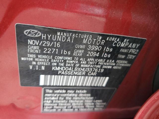 KMHD04LBXHU337619 - 2017 HYUNDAI ELANTRA SP RED photo 10