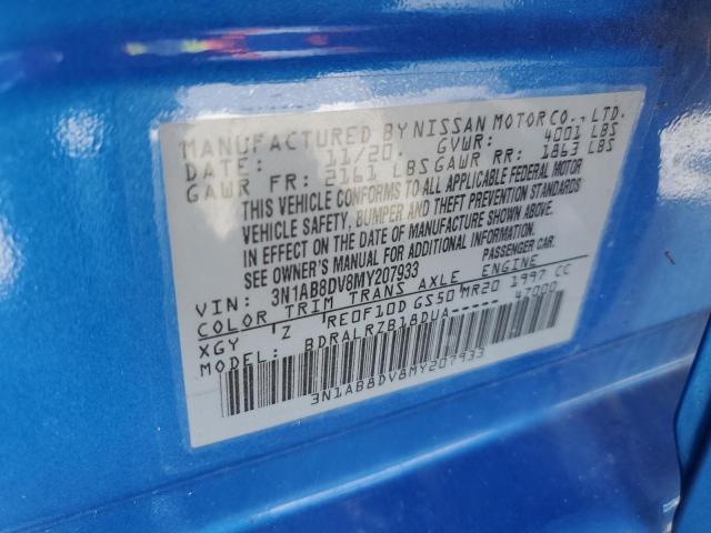 3N1AB8DV8MY207933 - 2021 NISSAN SENTRA SR BLUE photo 10