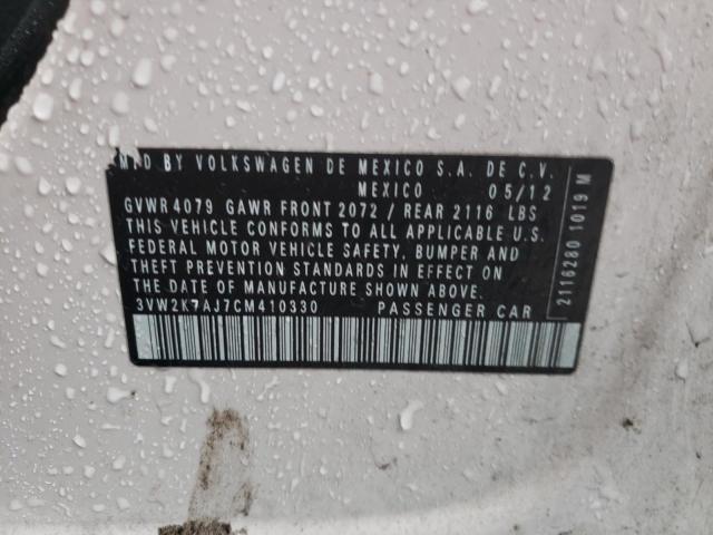 3VW2K7AJ7CM410330 - 2012 VOLKSWAGEN JETTA BASE 白色 照片 10