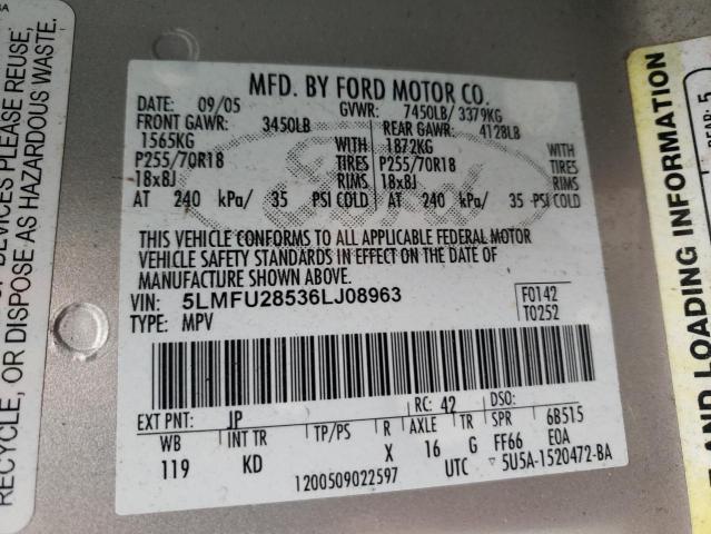 5LMFU28536LJ08963 - 2006 LINCOLN NAVIGATOR ვერცხლისფერი ფოტო 10