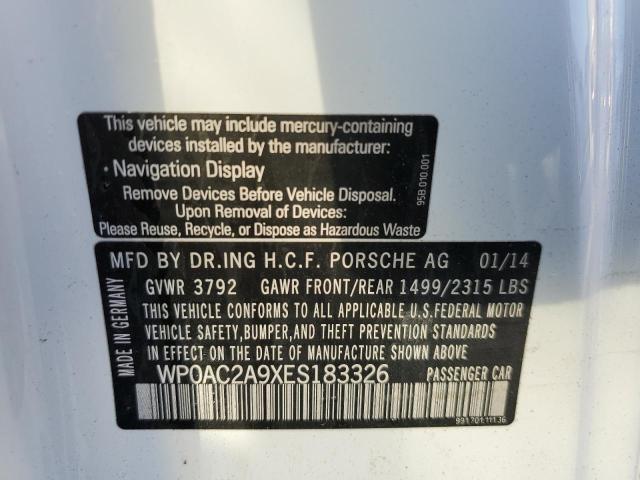 WP0AC2A9XES183326 - 2014 PORSCHE 911 GT3 UNKNOWN - NOT OK FOR INV. photo 10