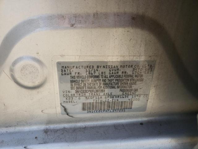 3N1CE2CPXFL397251 - 2015 NISSAN VERSA NOTE SILVER photo 10