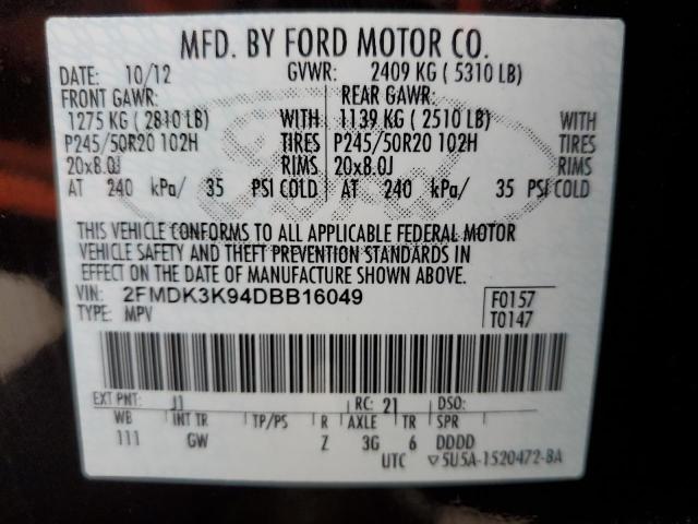 2FMDK3K94DBB16049 - 2013 FORD EDGE LIMIT BROWN photo 10