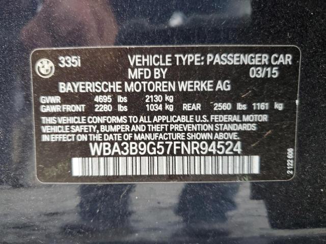 WBA3B9G57FNR94524 - 2015 BMW 335 XI BLUE photo 10