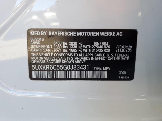 5UXKR6C55G0J83431 - 2016 BMW X5 XDRIVE5 WHITE photo 10
