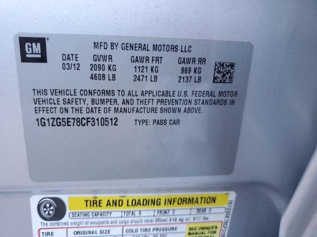 1G1ZG5E78CF310512 - 2012 CHEVROLET MALIBU LTZ ვერცხლისფერი ფოტო 10