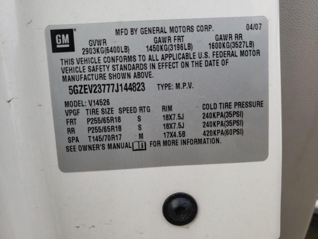 5GZEV23777J144823 - 2007 SATURN OUTLOOK XR CREAM photo 10