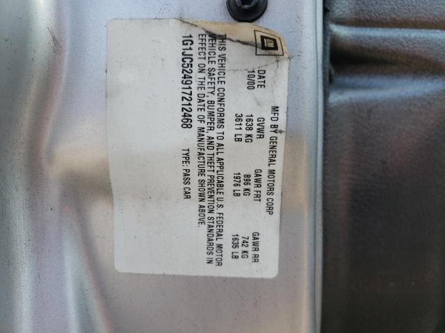 1G1JC524917212468 - 2001 CHEVROLET CAVALIER B SILVER photo 12