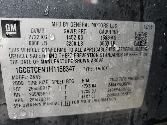 1GCGTCEN1H1158347 - 2017 CHEVROLET COLORADO L GRAY photo 10