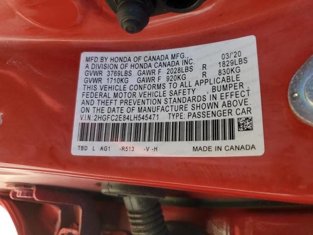 2HGFC2E84LH545471 - 2020 HONDA CIVIC SPOR TWO TONE photo 10