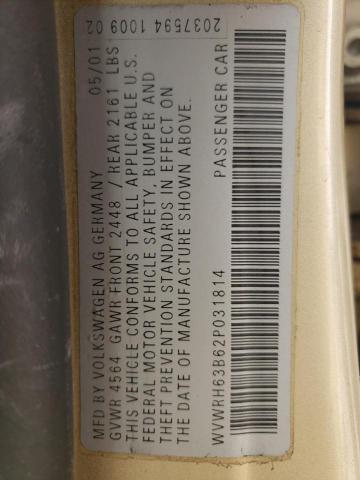 WVWRH63B62P031814 - 2002 VOLKSWAGEN PASSAT GLX Qızıl foto 10