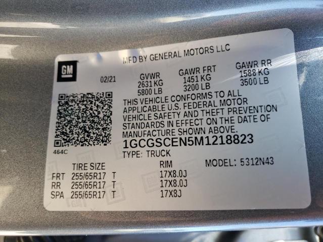 1GCGSCEN5M1218823 - 2021 CHEVROLET COLORADO L GRAY photo 10