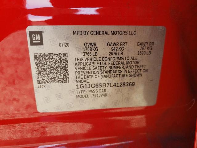 1G1JG6SB7L4128369 - 2020 CHEVROLET SONIC RED photo 13