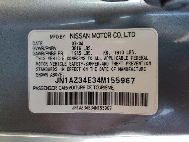 JN1AZ34E34M155967 - 2004 NISSAN 350Z COUPE CHARCOAL photo 10