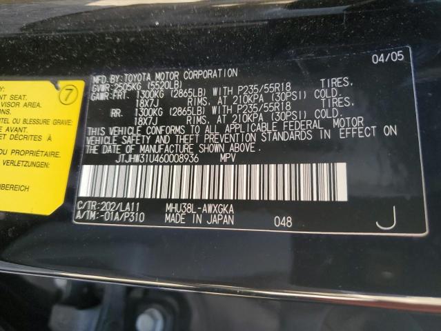 JTJHW31U460008936 - 2006 LEXUS RX 400 BLACK photo 10