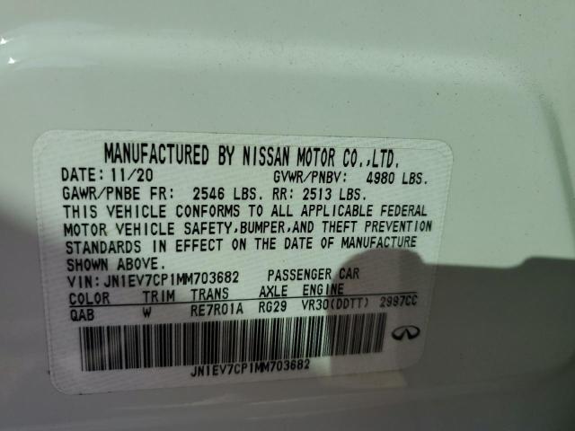 JN1EV7CP1MM703682 - 2021 INFINITI Q50 SENSOR WHITE photo 10