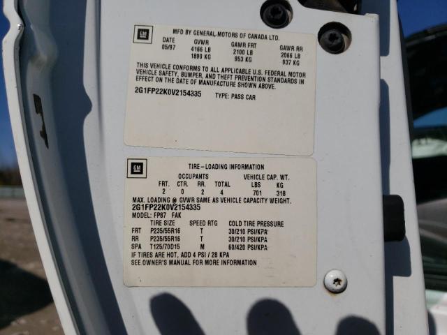 2G1FP22K0V2154335 - 1997 CHEVROLET CAMARO BAS 白色 照片 10