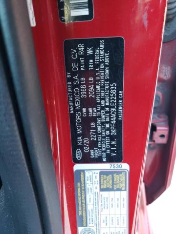 3KPF44AC9LE225835 - 2020 KIA FORTE GT RED photo 10