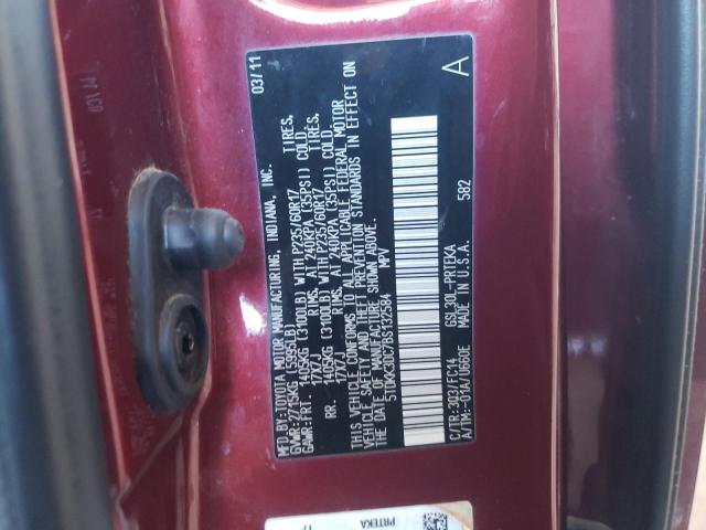 5TDKK3DC7BS132584 - 2011 TOYOTA SIENNA LE RED photo 10