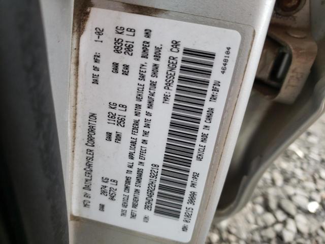 2B3HD46R22H192218 - 2002 DODGE INTREPID S 银色 照片 10