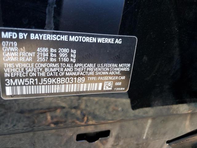 3MW5R1J59K8B03189 - 2019 BMW 330I BLACK photo 10