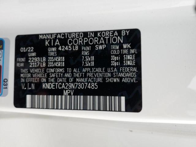 KNDETCA29N7307485 - 2022 KIA SELTOS SX WHITE photo 10