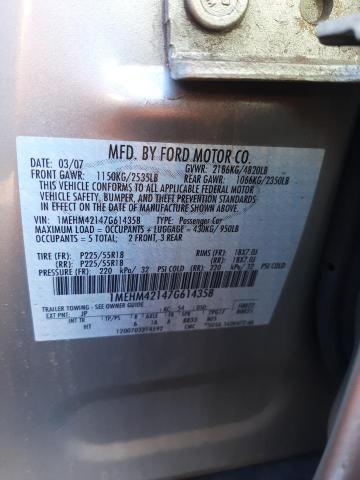 1MEHM42147G614358 - 2007 MERCURY MONTEGO PR 银色 照片 10