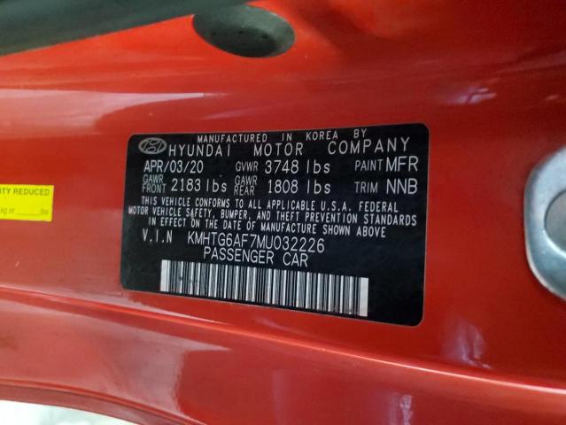 KMHTG6AF7MU032226 - 2021 HYUNDAI VELOSTER B RED photo 10