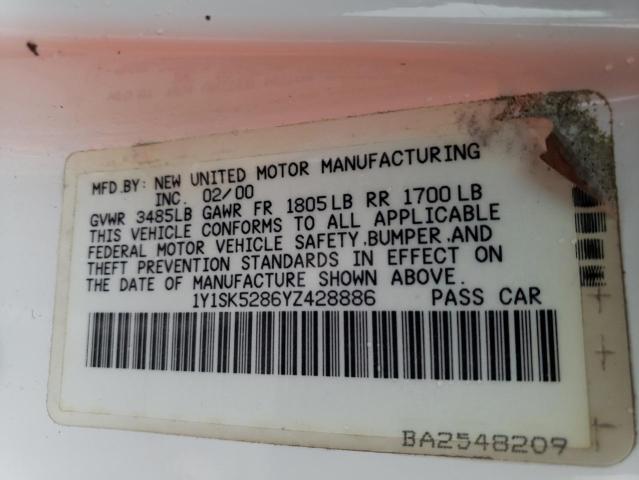 1Y1SK5286YZ428886 - 2000 CHEVROLET GEO PRIZM Ağ foto 10