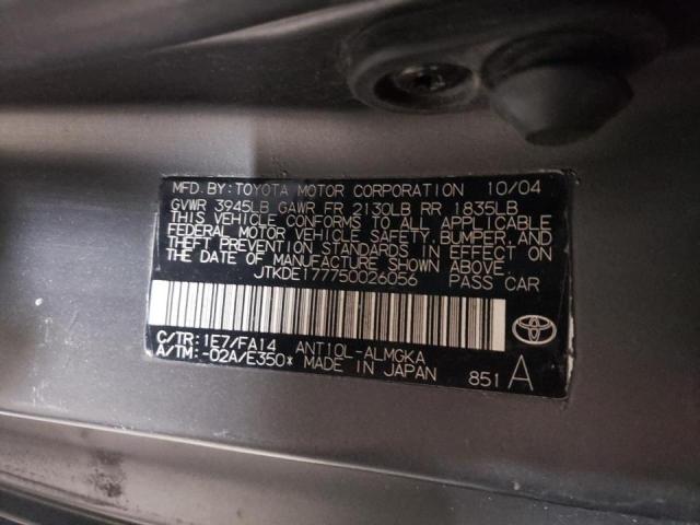 JTKDE177750026056 - 2005 TOYOTA SCION TC 灰色 照片 10